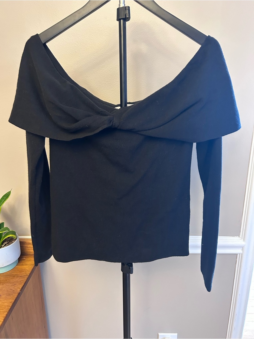 LOFT Black Off-Shoulder Twist Knit Top